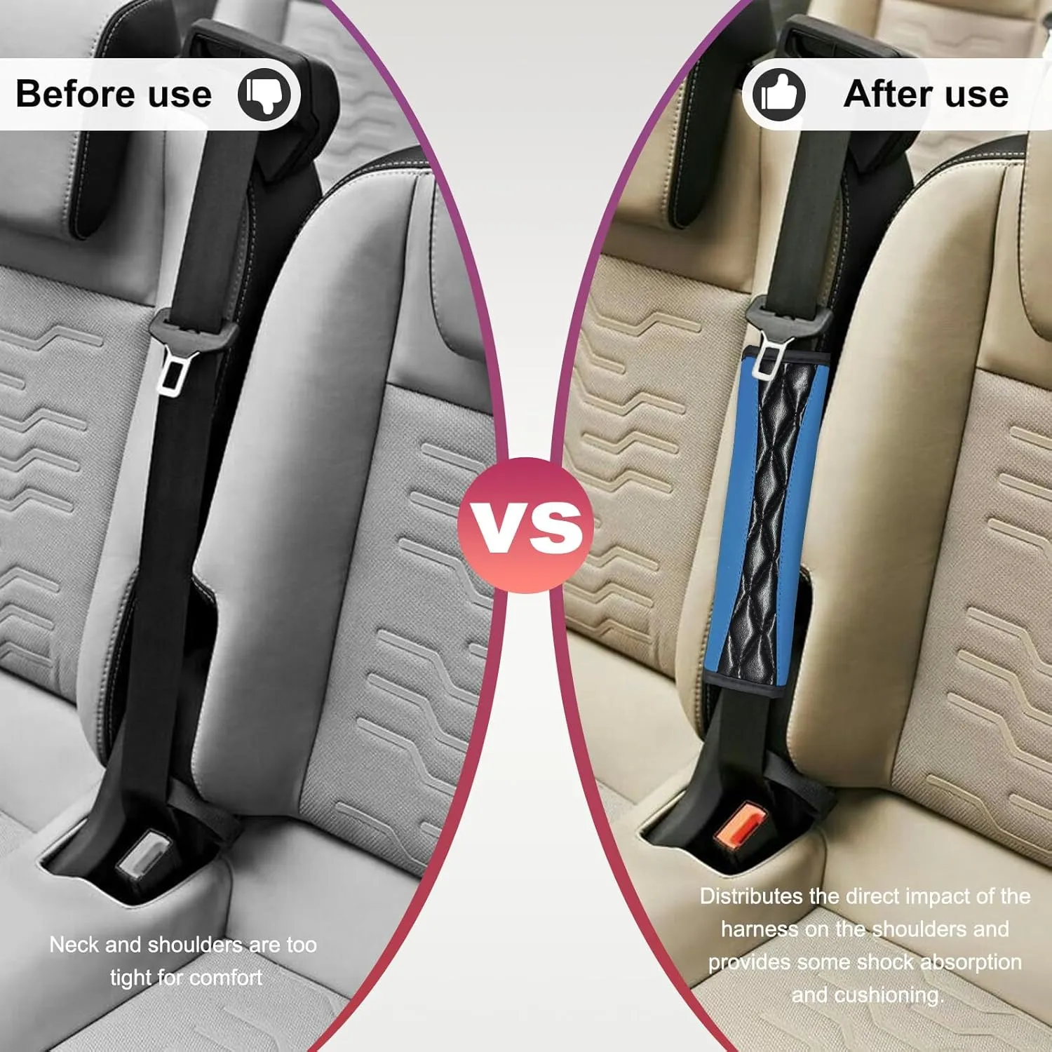 2PCS Car Seat Belt Pads, Automotive Leather Seat Belt Protector for Shoulder and Neck, Universal Soft Shoulder Pad for Seat Belt Backpack Shoulder Bag, Car Accessories (Blue)
