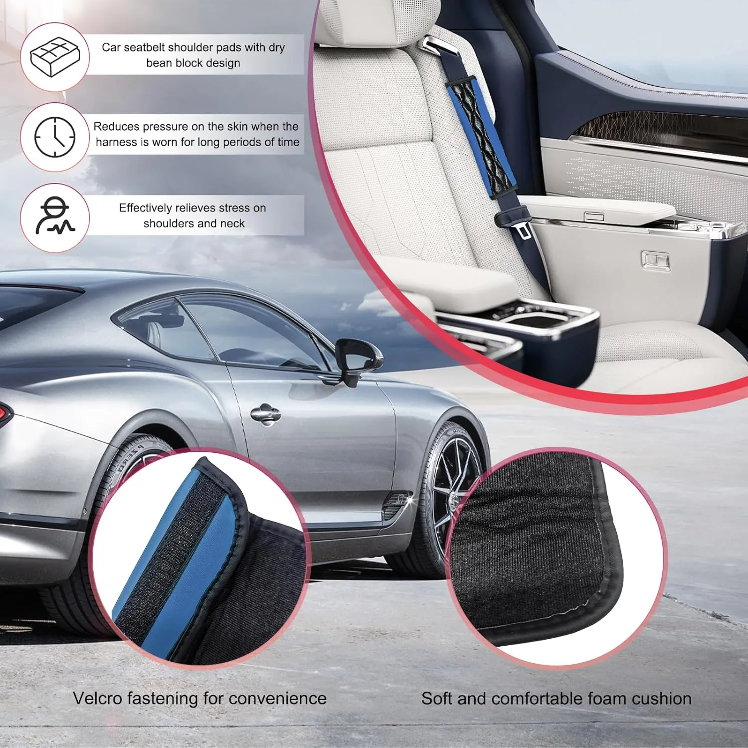 2PCS Car Seat Belt Pads, Automotive Leather Seat Belt Protector for Shoulder and Neck, Universal Soft Shoulder Pad for Seat Belt Backpack Shoulder Bag, Car Accessories (Blue)