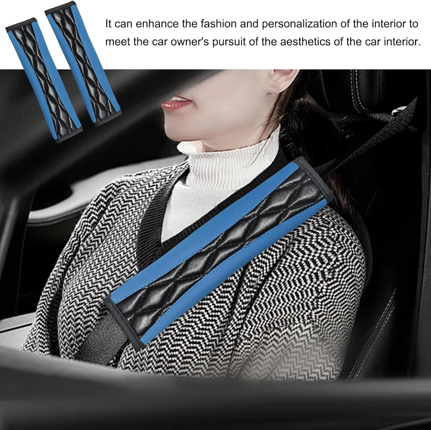 2PCS Car Seat Belt Pads, Automotive Leather Seat Belt Protector for Shoulder and Neck, Universal Soft Shoulder Pad for Seat Belt Backpack Shoulder Bag, Car Accessories (Blue)