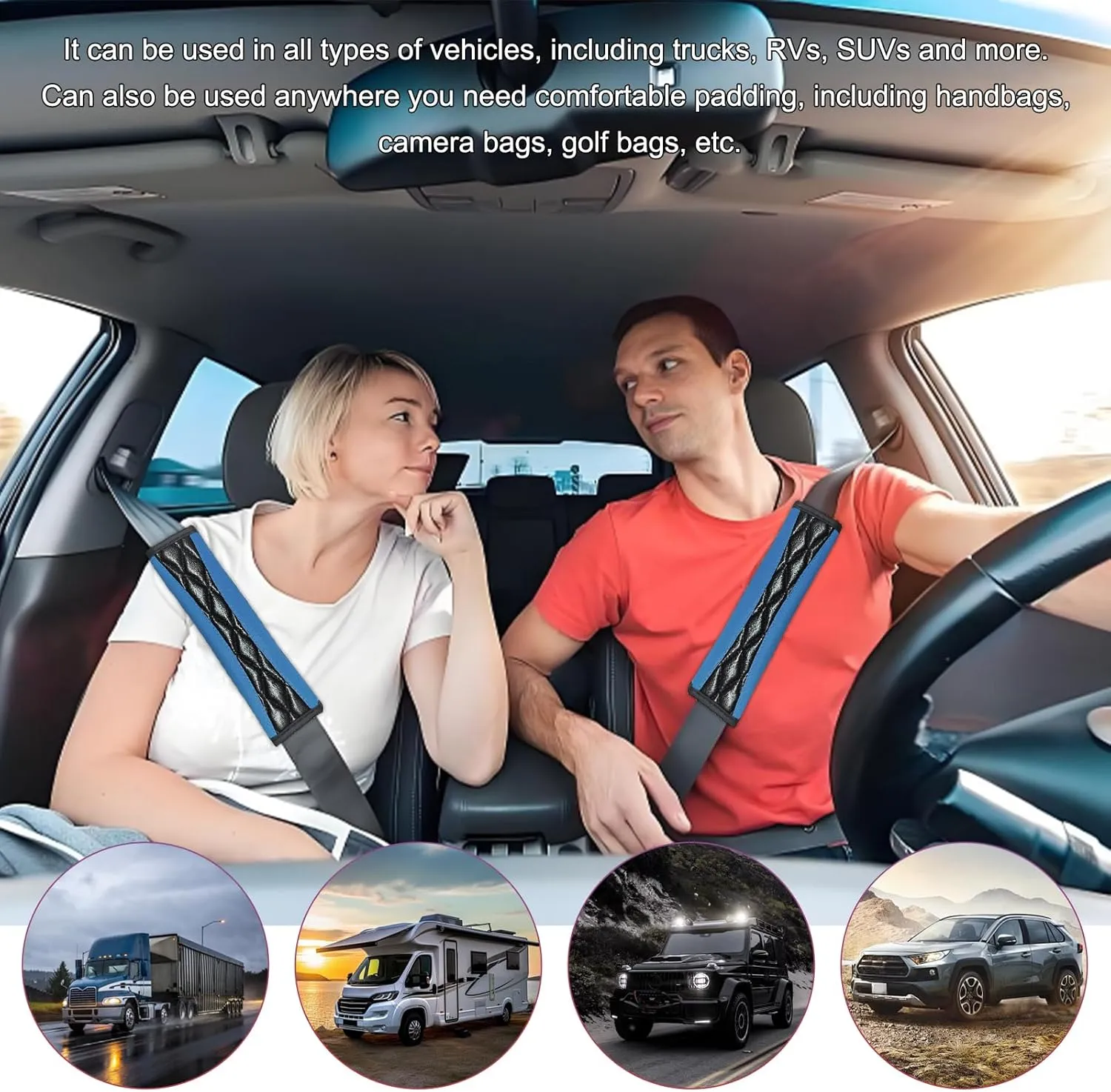 2PCS Car Seat Belt Pads, Automotive Leather Seat Belt Protector for Shoulder and Neck, Universal Soft Shoulder Pad for Seat Belt Backpack Shoulder Bag, Car Accessories (Blue)