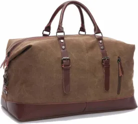 40L Canvas Weekender Travel Duffle Cabin Bag with Detachable Shoulder Strap (Brown)