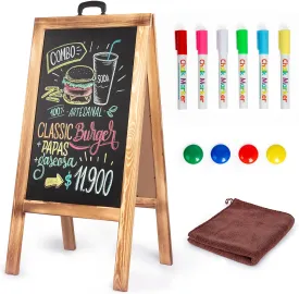 A Frame Chalkboard Sign, 40x20 Magnetic & Double-Sided Chalkboard with Portable Handle, Outdoor and Indoor Use Chalk Board Set with Markers, Magnets, & Eraser (Torched Brown)