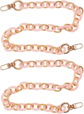 AnRui 2pcs Replacement Purse Handles Chain 24 Inch Acrylic Bag Extender Chain DIY Handbag Replacement Straps Accessories for Cross-Body Bag, Shoulder Bag, Wallets - Women Gift, Pink & Gold