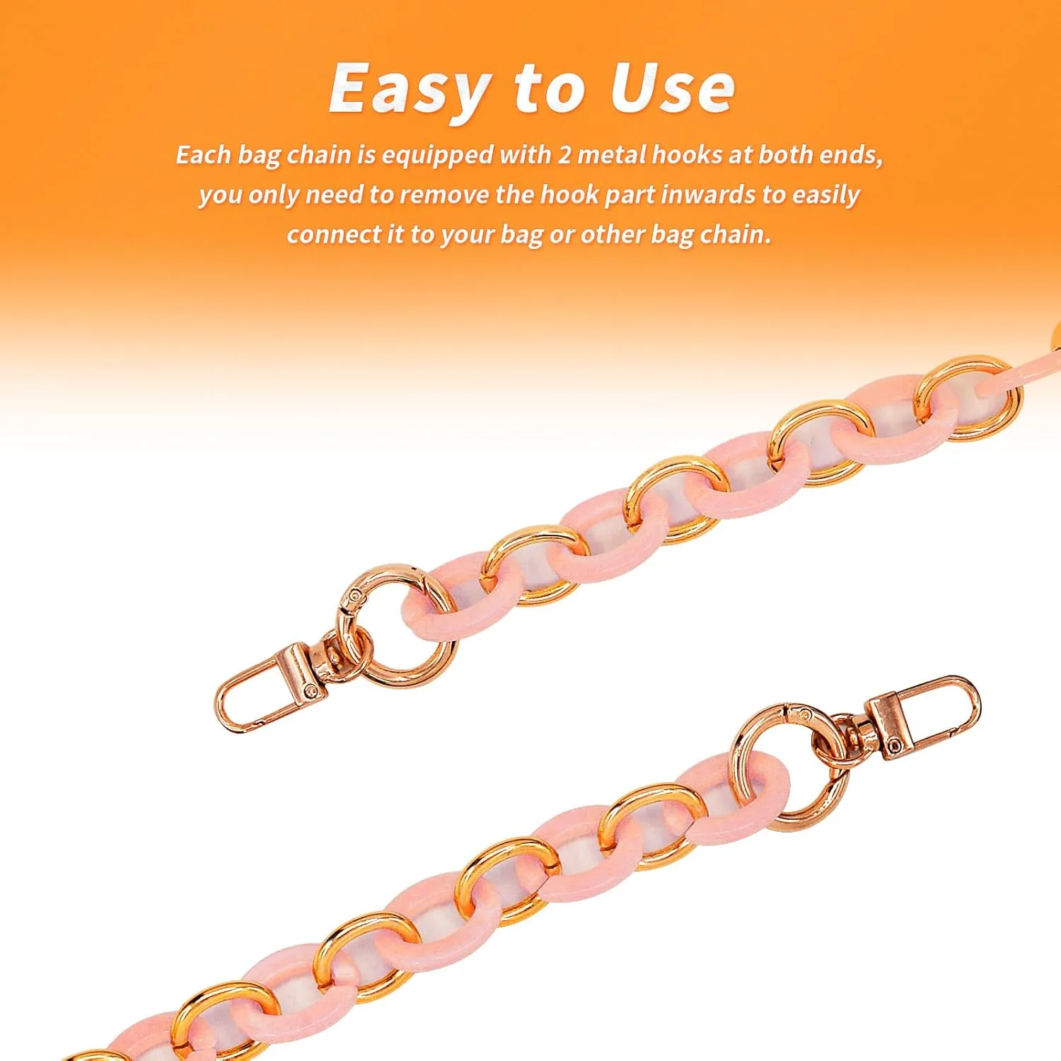 AnRui 2pcs Replacement Purse Handles Chain 24 Inch Acrylic Bag Extender Chain DIY Handbag Replacement Straps Accessories for Cross-Body Bag, Shoulder Bag, Wallets - Women Gift, Pink & Gold