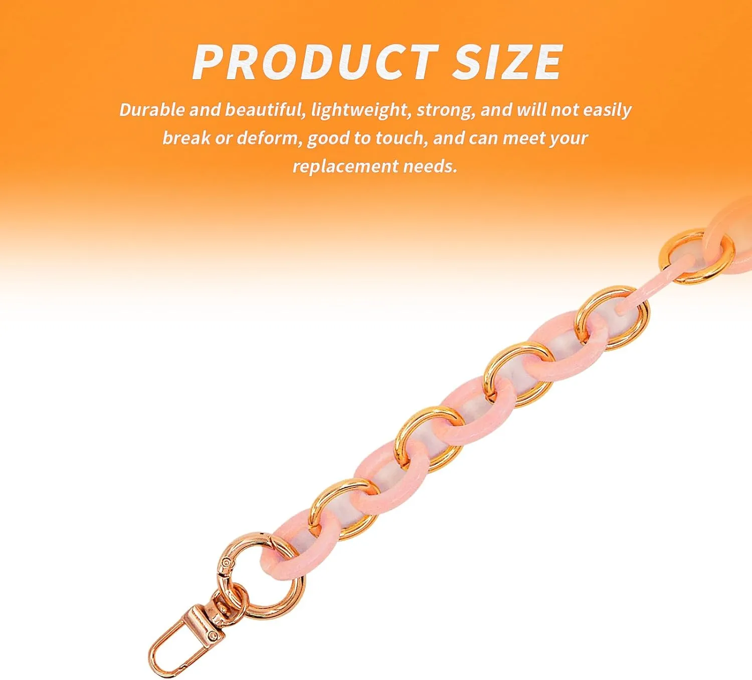 AnRui 2pcs Replacement Purse Handles Chain 24 Inch Acrylic Bag Extender Chain DIY Handbag Replacement Straps Accessories for Cross-Body Bag, Shoulder Bag, Wallets - Women Gift, Pink & Gold
