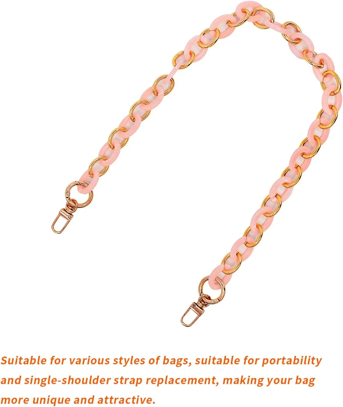 AnRui 2pcs Replacement Purse Handles Chain 24 Inch Acrylic Bag Extender Chain DIY Handbag Replacement Straps Accessories for Cross-Body Bag, Shoulder Bag, Wallets - Women Gift, Pink & Gold
