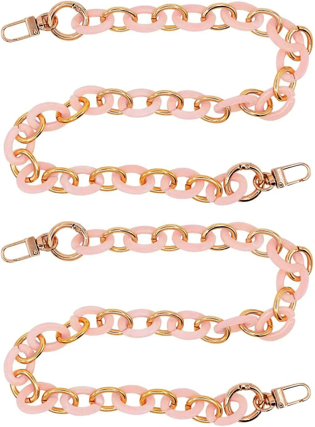 AnRui 2pcs Replacement Purse Handles Chain 24 Inch Acrylic Bag Extender Chain DIY Handbag Replacement Straps Accessories for Cross-Body Bag, Shoulder Bag, Wallets - Women Gift, Pink & Gold