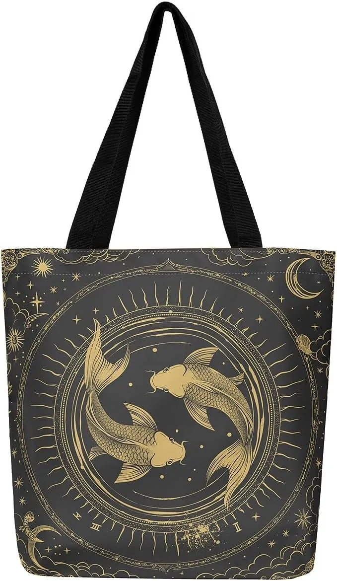 Aries Cancer Taurus Canvas Bag 12 Horoscope Astrology Canvas Tote Bag Constellation Theme Reusable Grocery