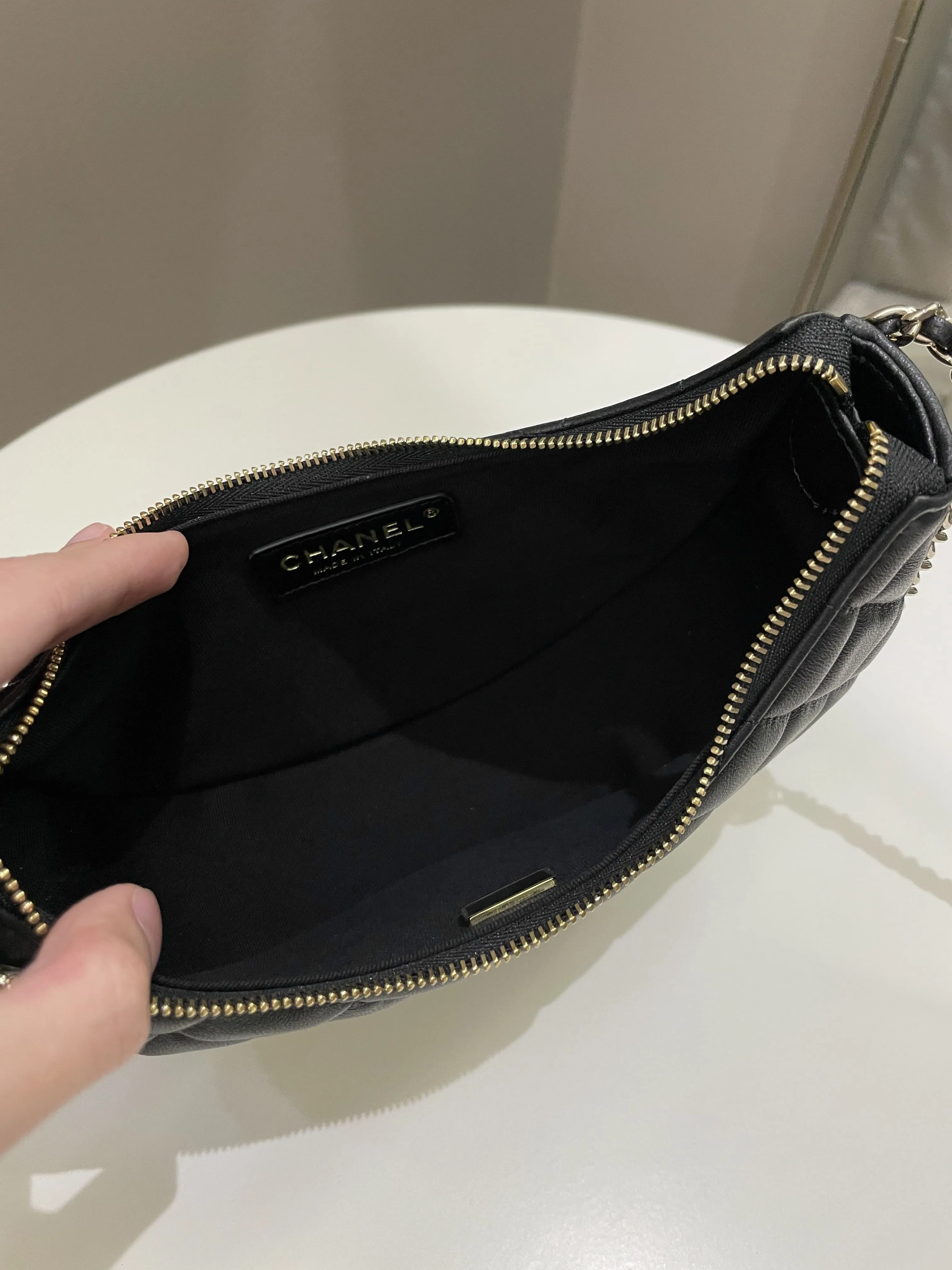 Chanel 23P Quilted Chain Around Hobo Bag Black Lambskin