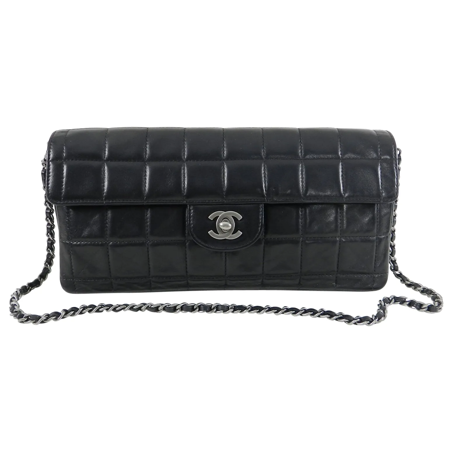 Chanel Choco Bar Black Quilted East West Flap Shoulder Bag / Clutch