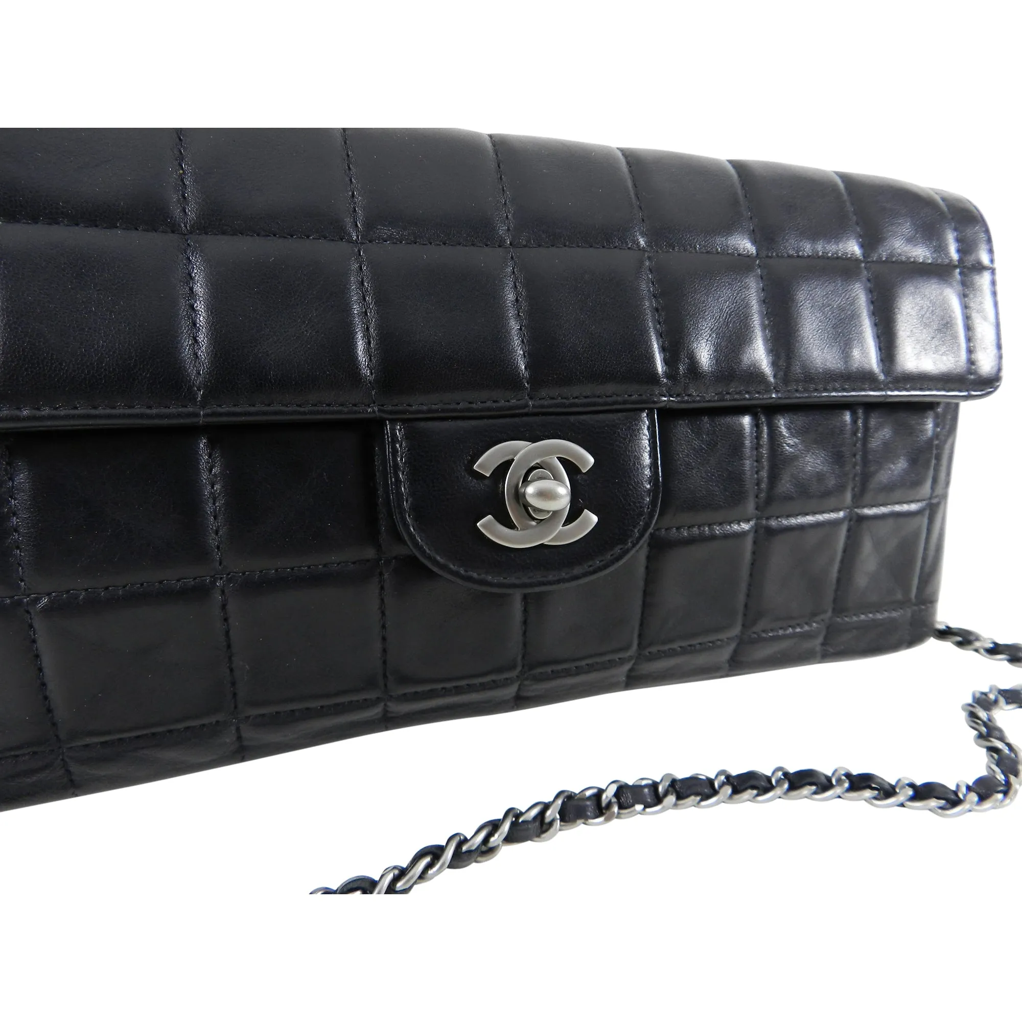 Chanel Choco Bar Black Quilted East West Flap Shoulder Bag / Clutch