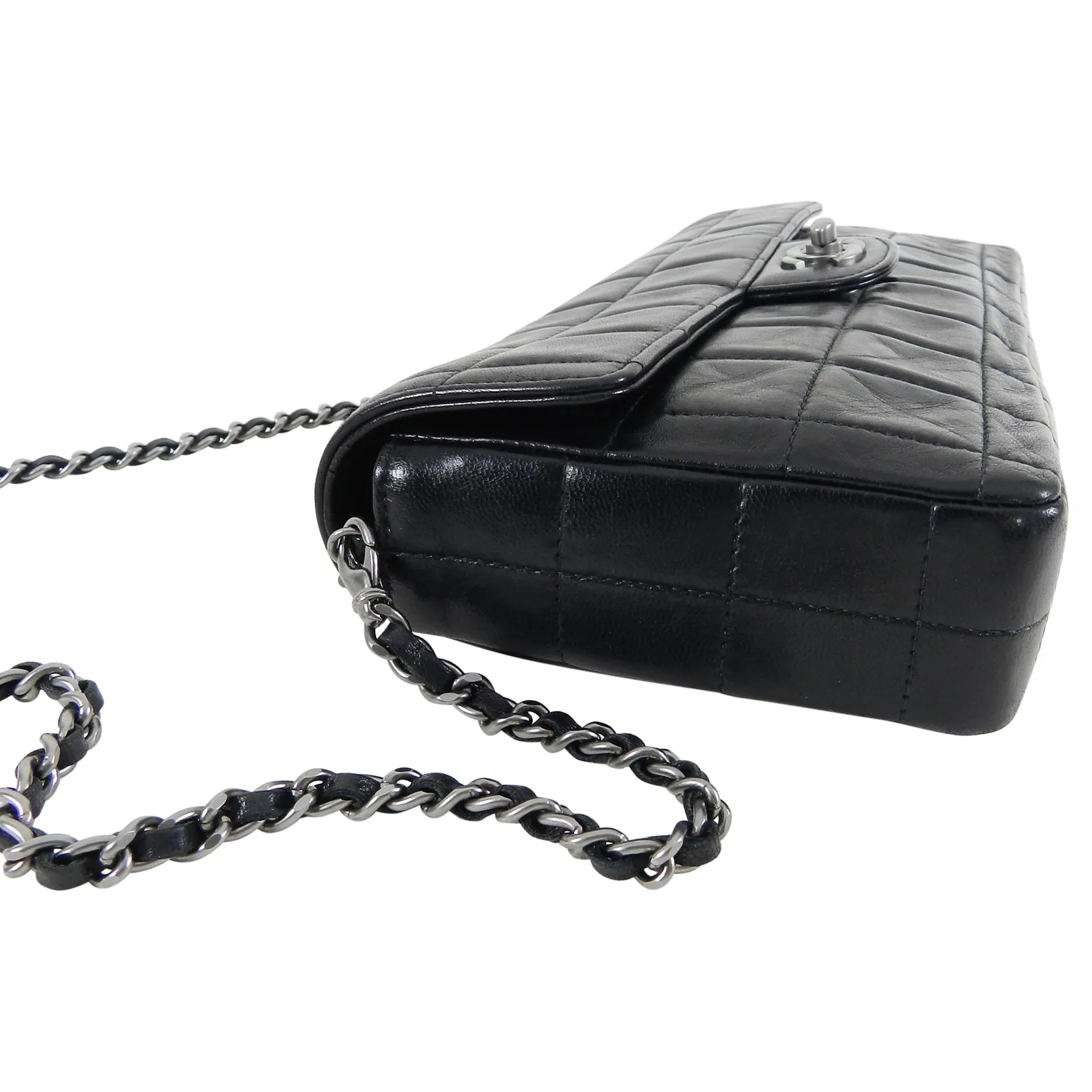 Chanel Choco Bar Black Quilted East West Flap Shoulder Bag / Clutch