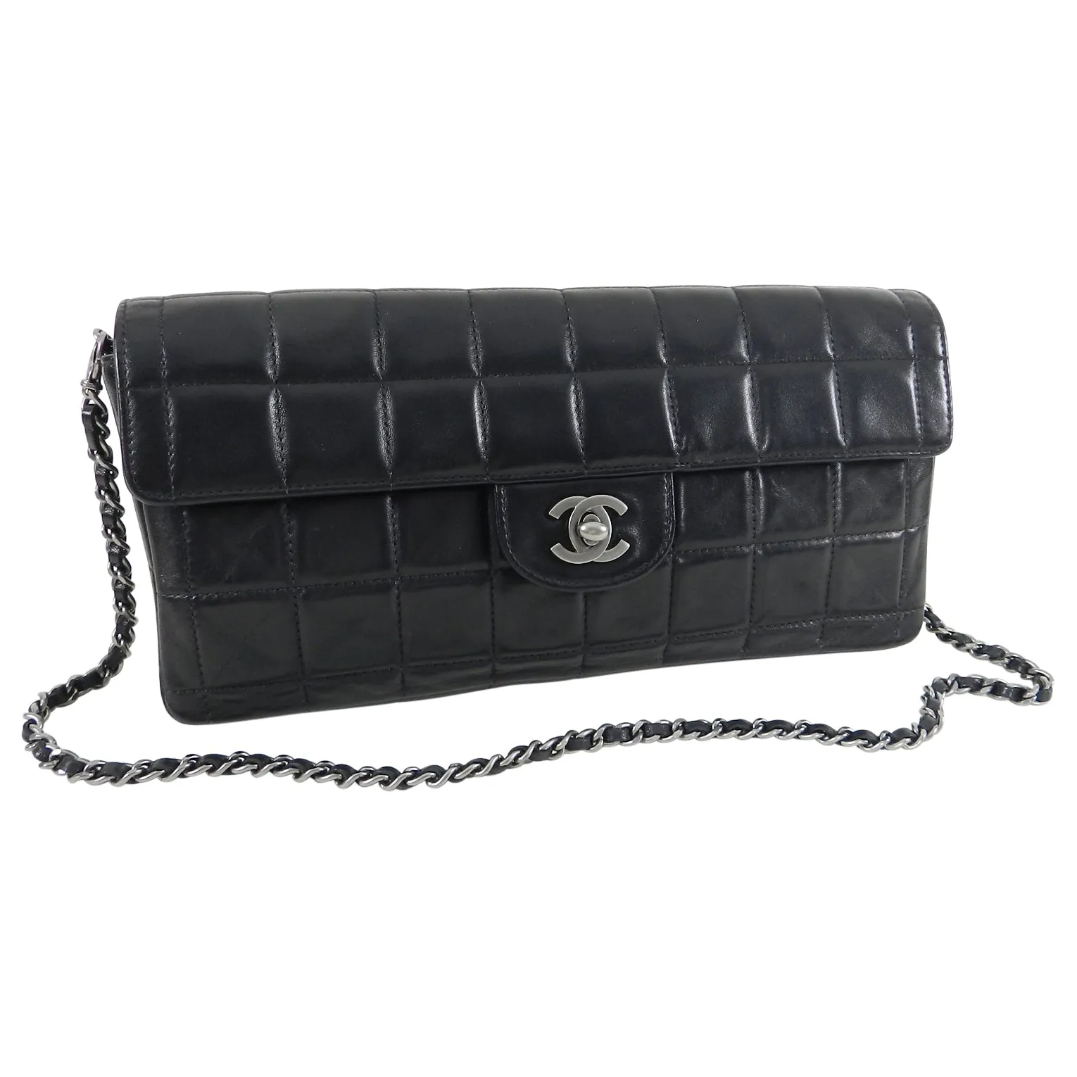 Chanel Choco Bar Black Quilted East West Flap Shoulder Bag / Clutch