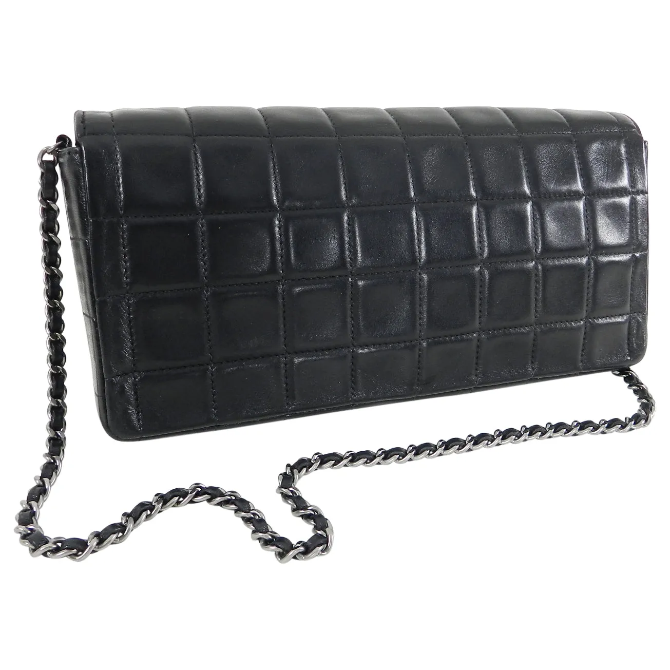 Chanel Choco Bar Black Quilted East West Flap Shoulder Bag / Clutch
