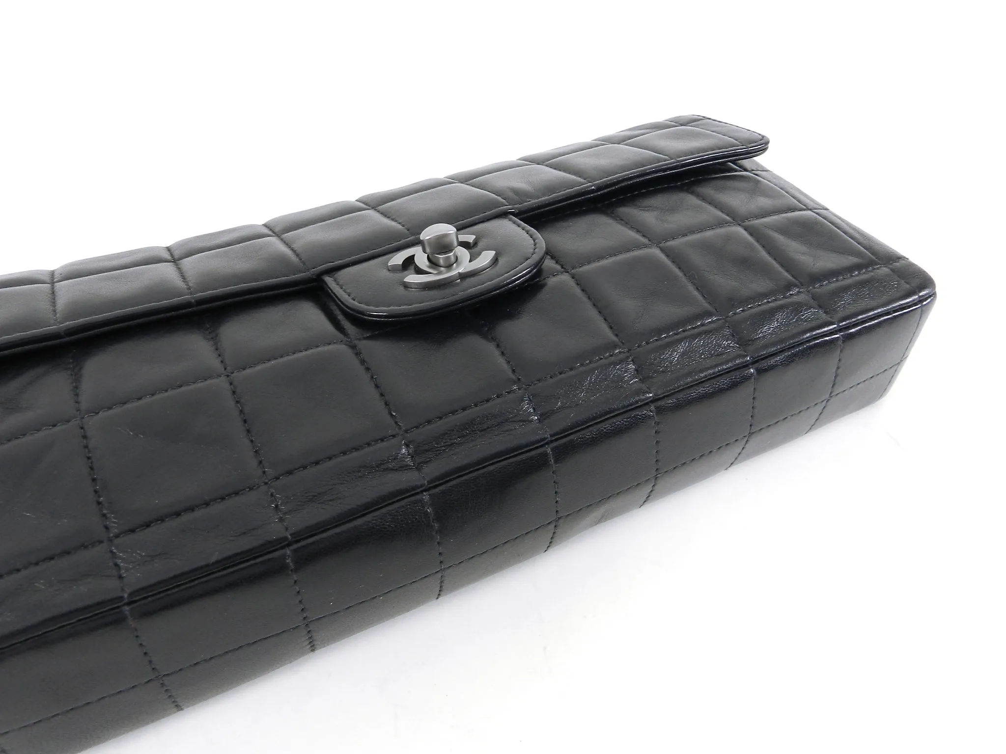 Chanel Choco Bar Black Quilted East West Flap Shoulder Bag / Clutch