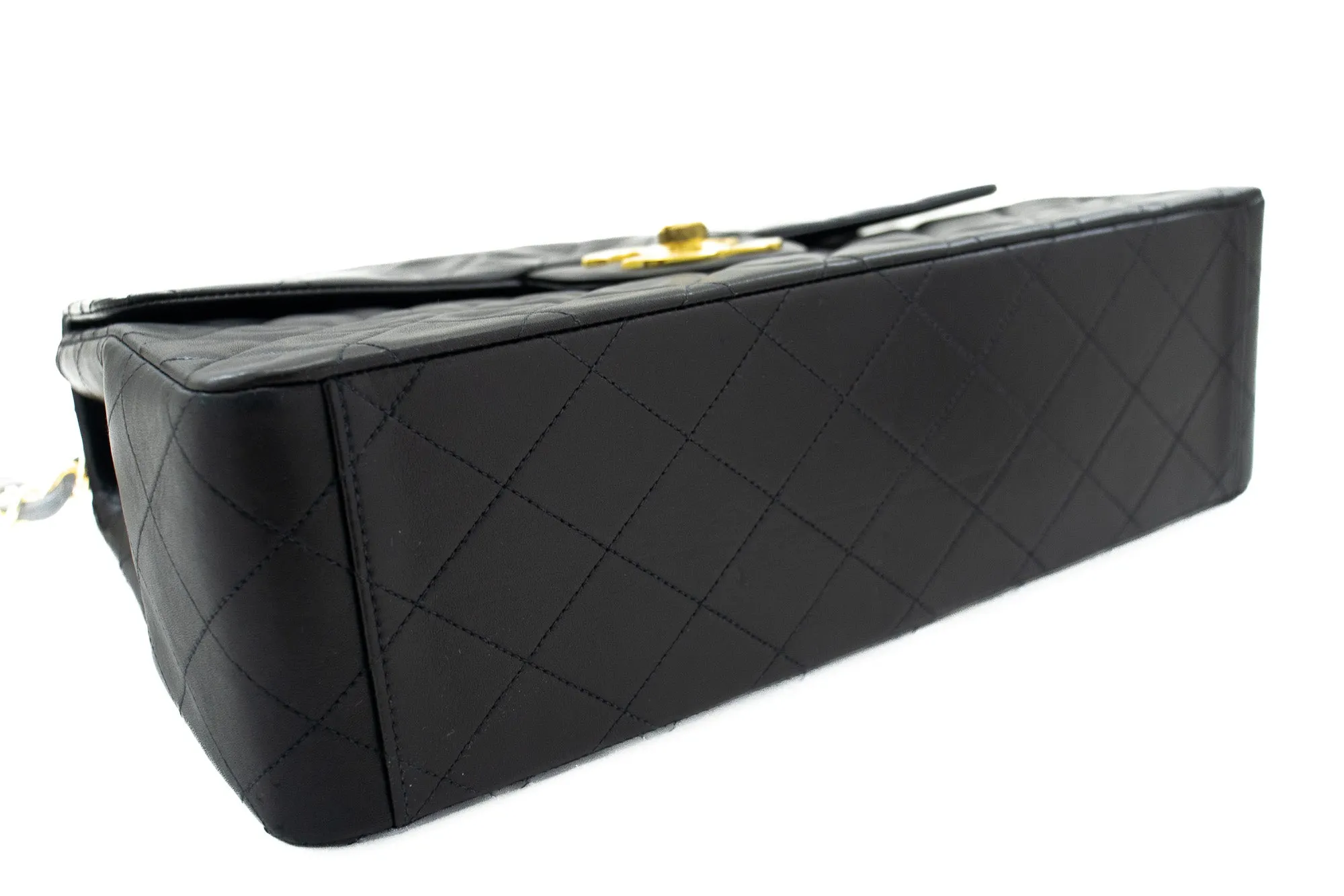 CHANEL Classic Large 13" Flap Chain Shoulder Bag Black Lambskin j56