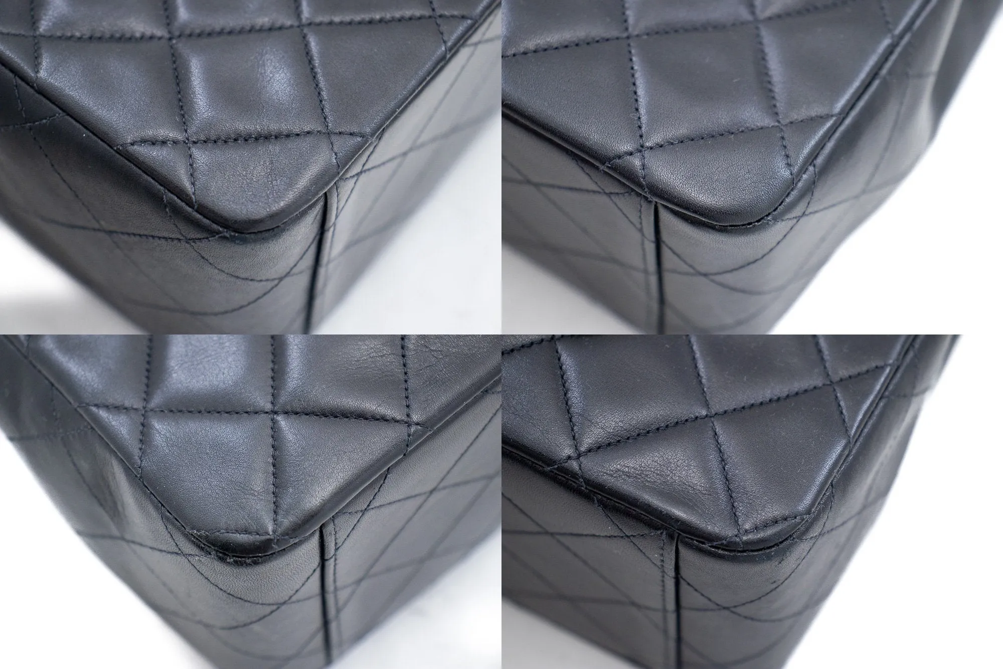 CHANEL Classic Large 13" Flap Chain Shoulder Bag Black Lambskin j56