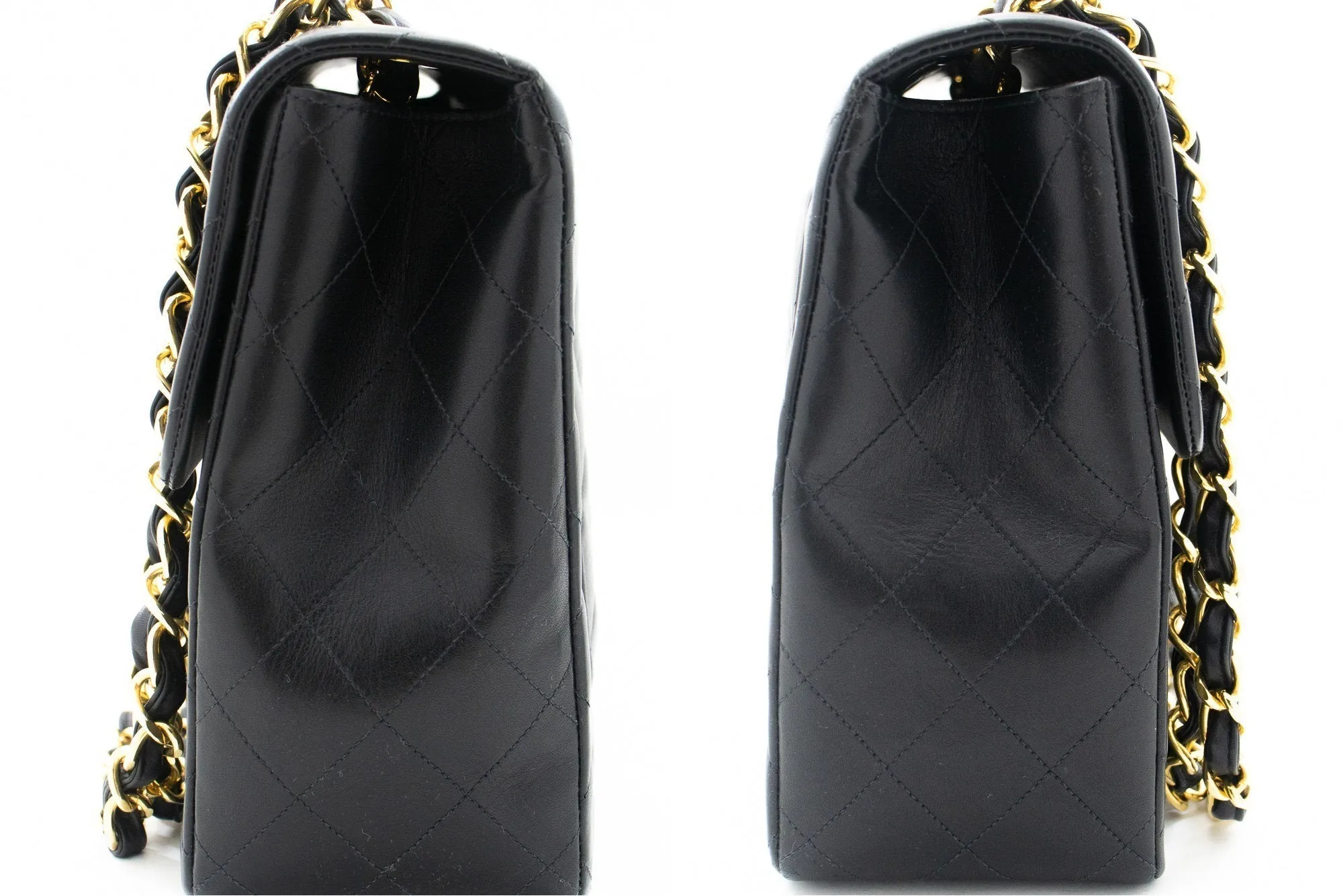 CHANEL Classic Large 13" Flap Chain Shoulder Bag Black Lambskin j56