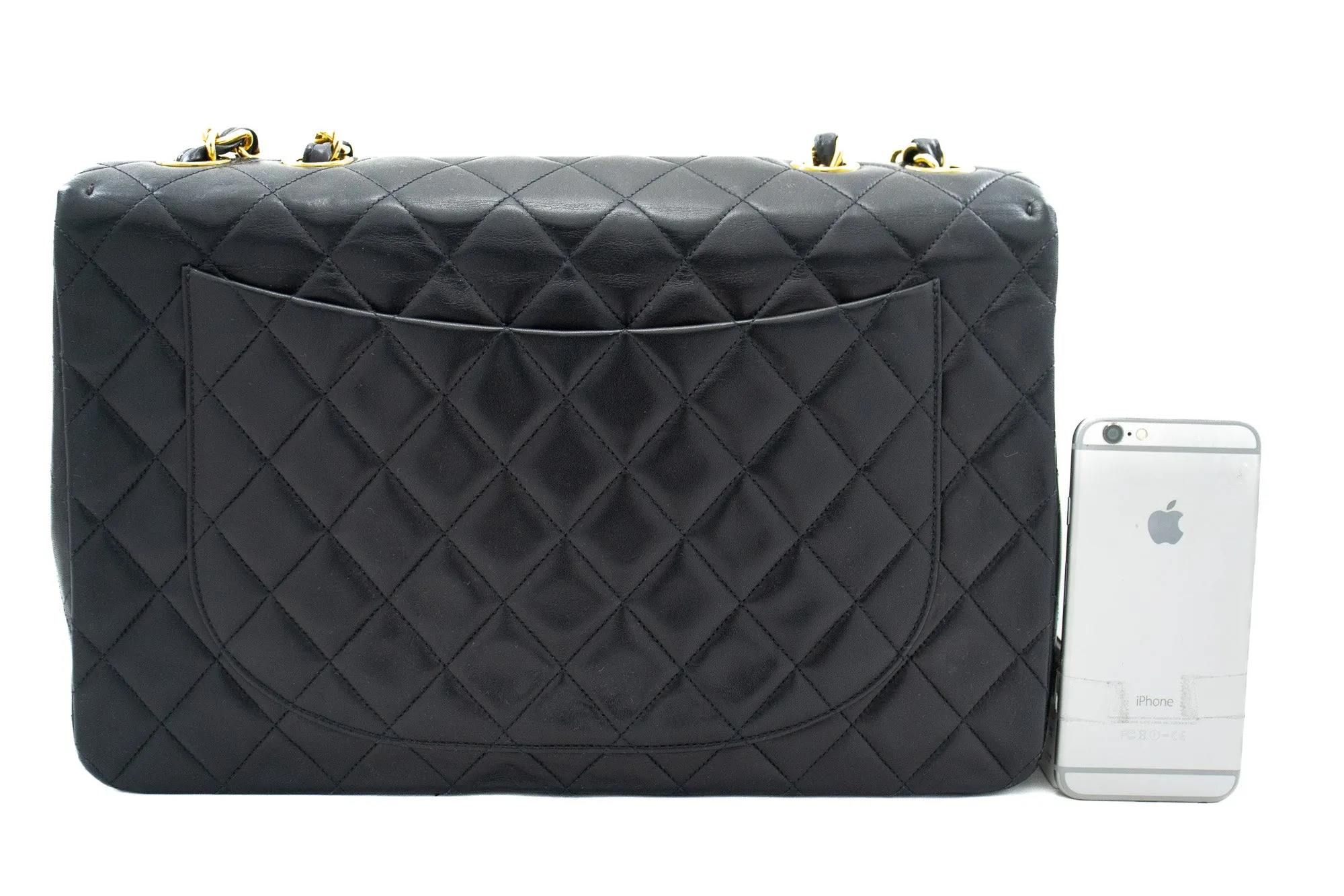 CHANEL Classic Large 13" Flap Chain Shoulder Bag Black Lambskin j56