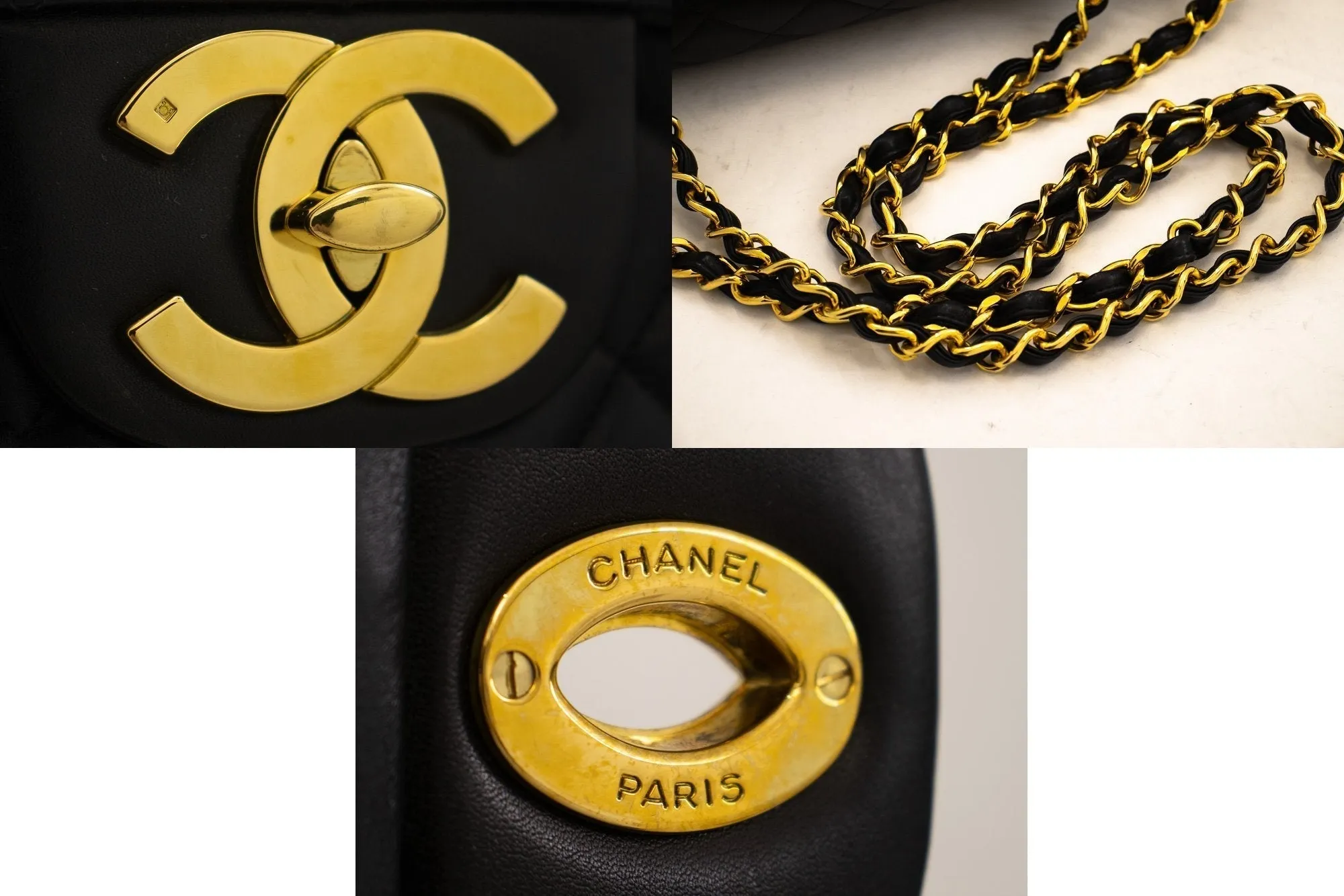 CHANEL Classic Large 13" Flap Chain Shoulder Bag Black Lambskin j56