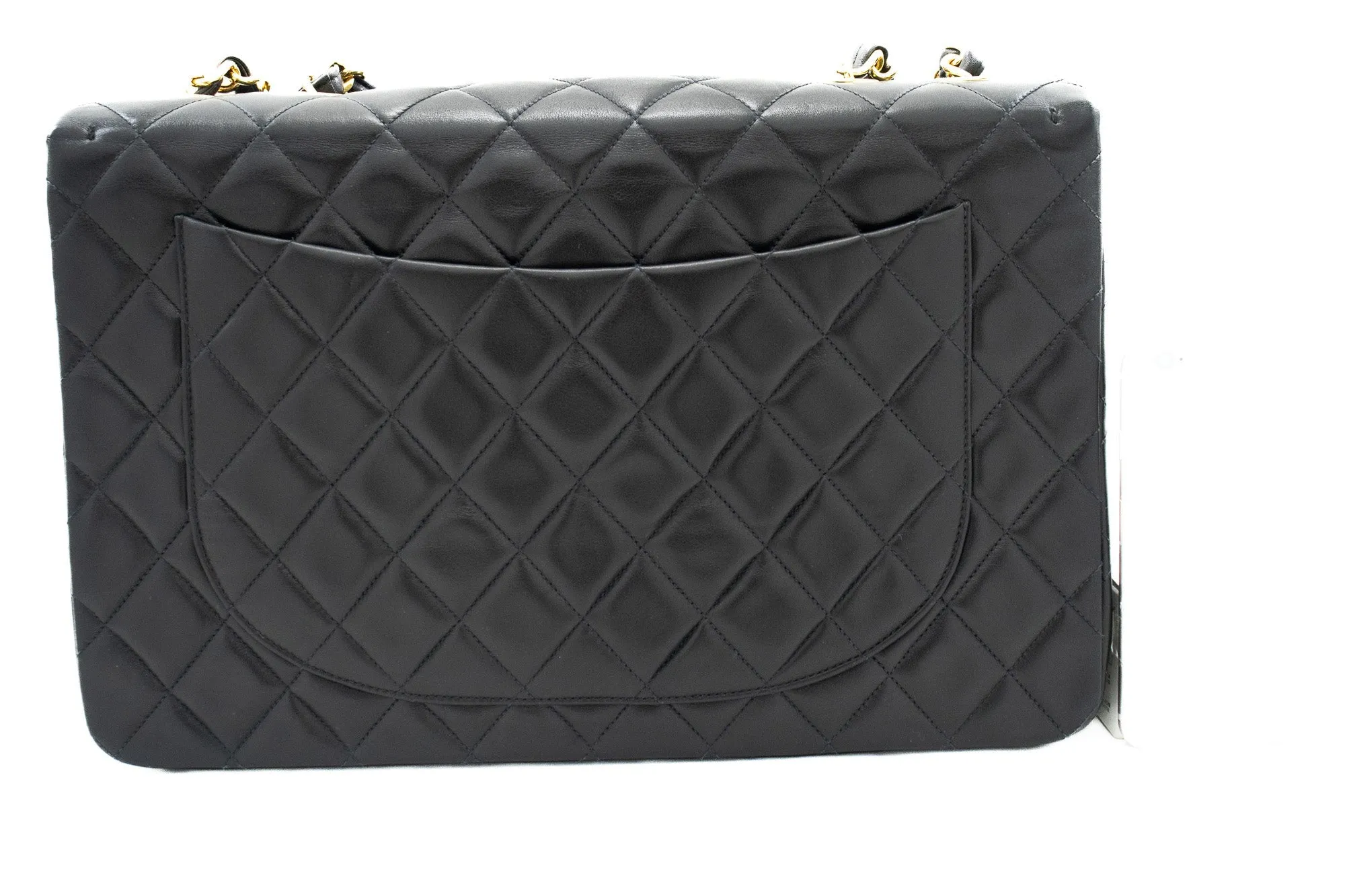 CHANEL Classic Large 13" Flap Chain Shoulder Bag Black Lambskin j82