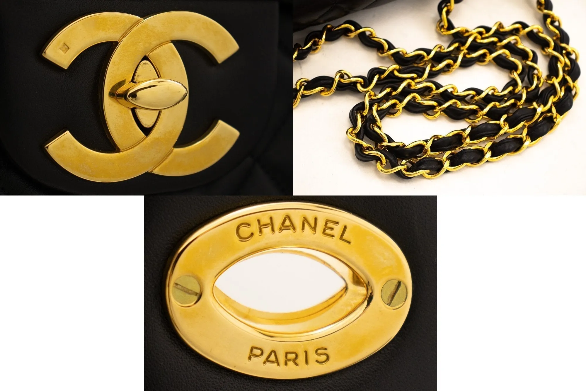 CHANEL Classic Large 13" Flap Chain Shoulder Bag Black Lambskin j82
