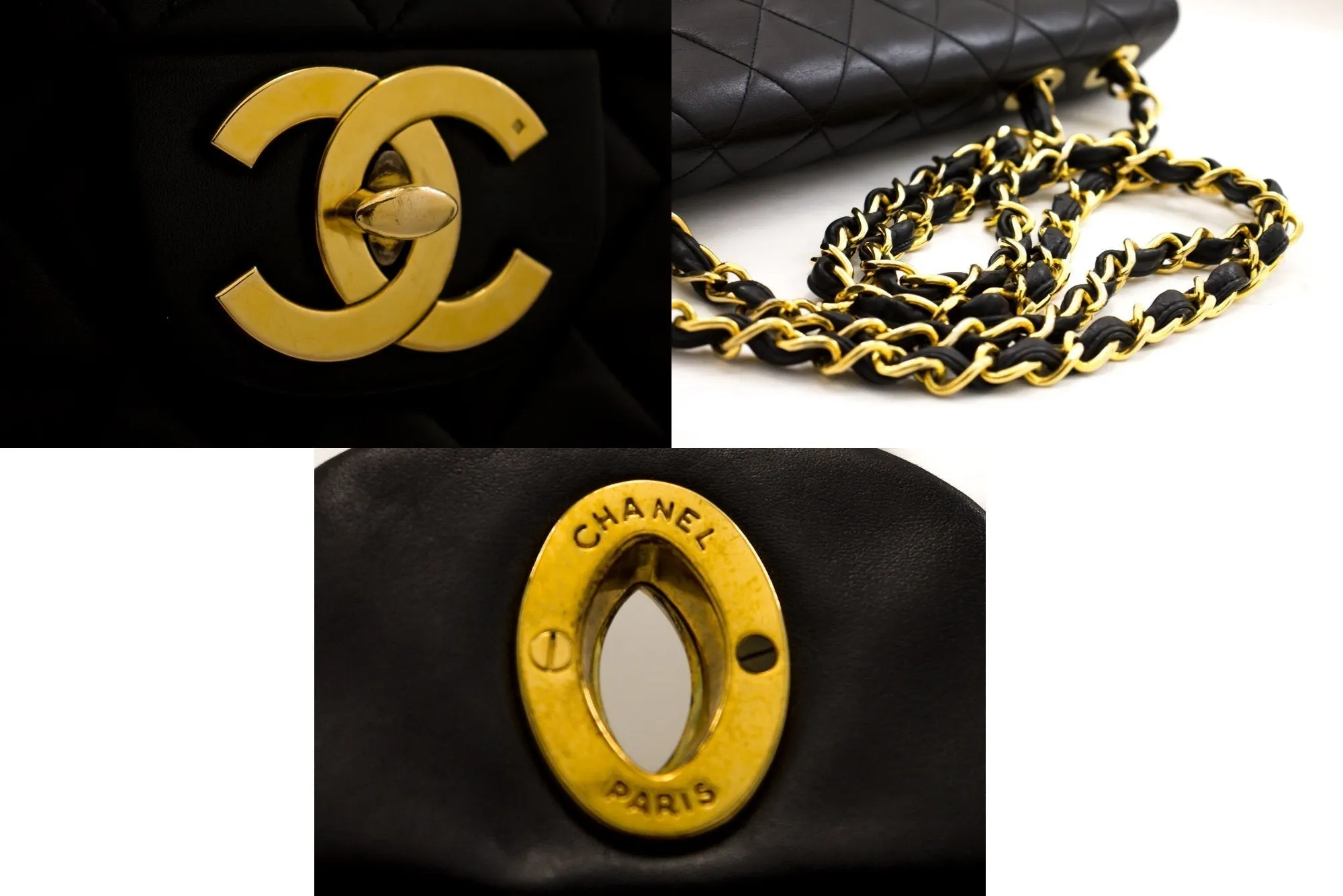 CHANEL Classic Maxi 13" 2.55 Flap Chain Shoulder Bag Black Lamb h22