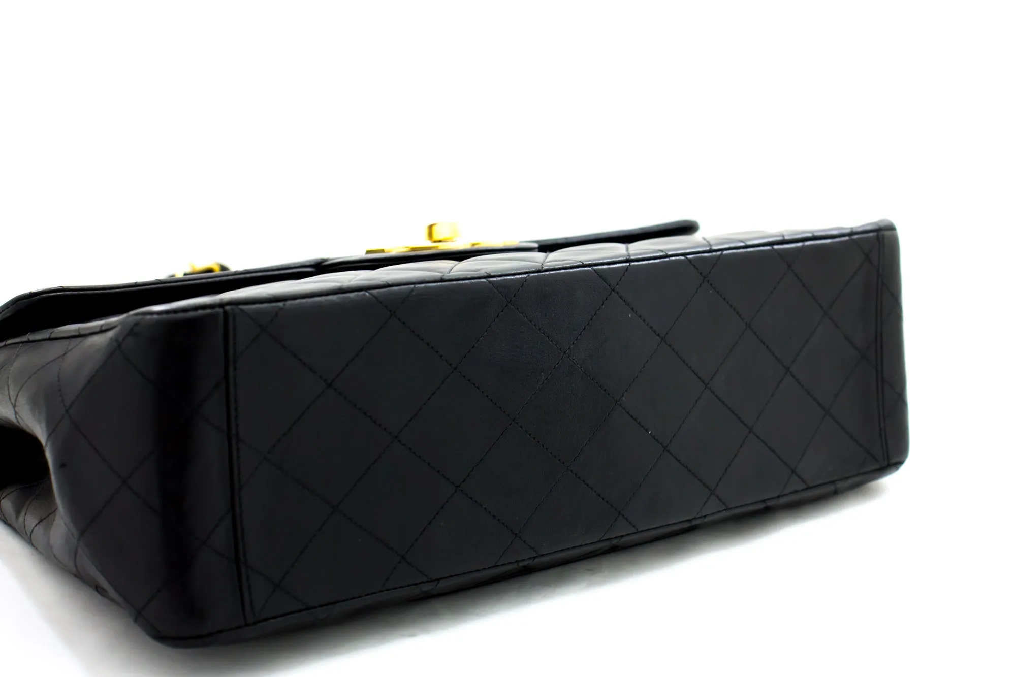 CHANEL Classic Maxi 13" 2.55 Flap Chain Shoulder Bag Black Lamb h22