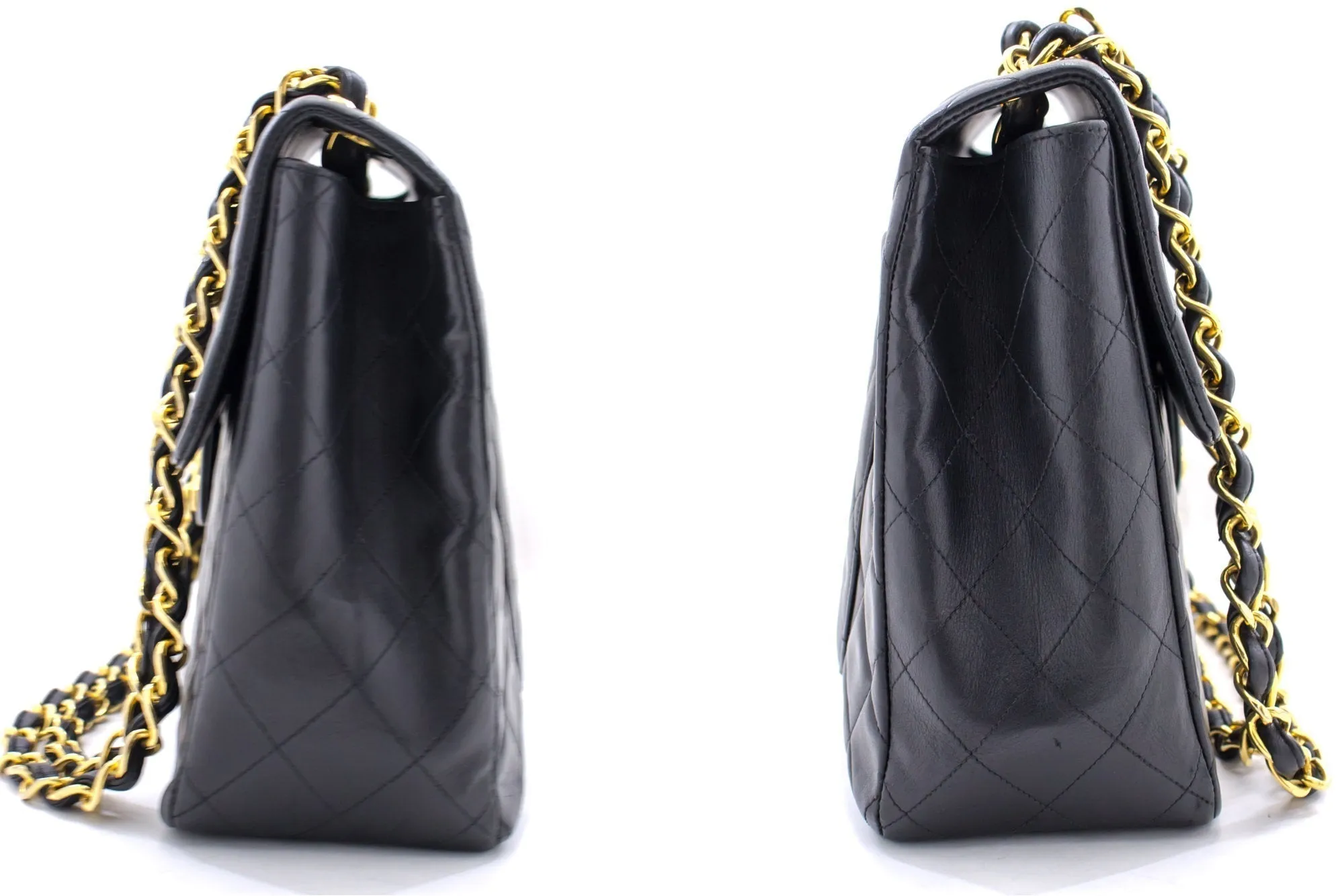 CHANEL Classic Maxi 13" 2.55 Flap Chain Shoulder Bag Black Lamb h22