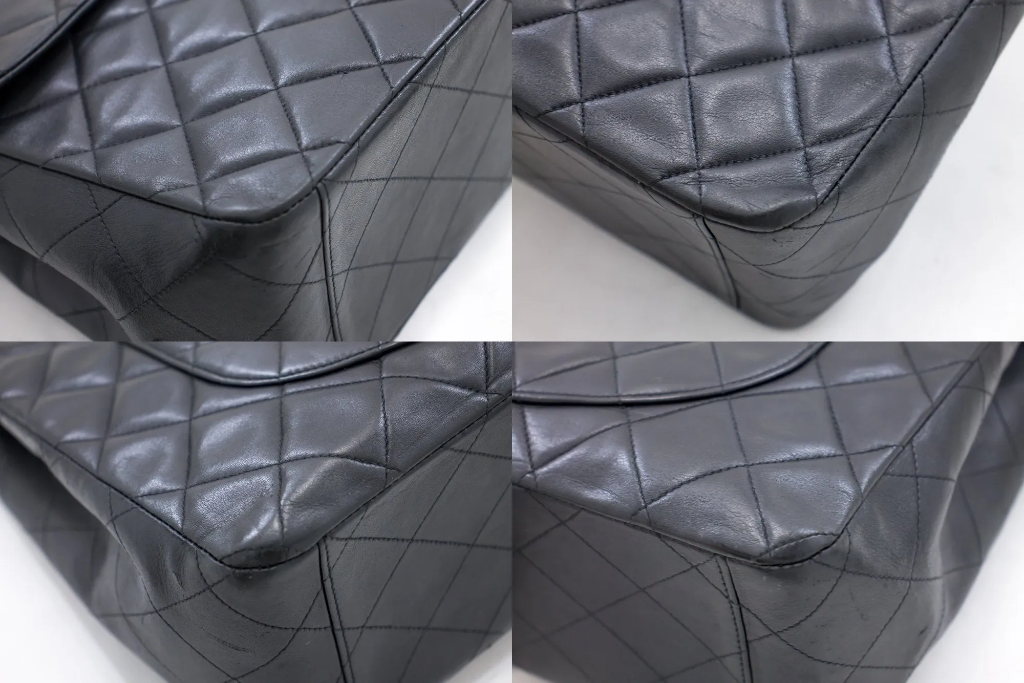 CHANEL Classic Maxi 13" 2.55 Flap Chain Shoulder Bag Black Lamb h22