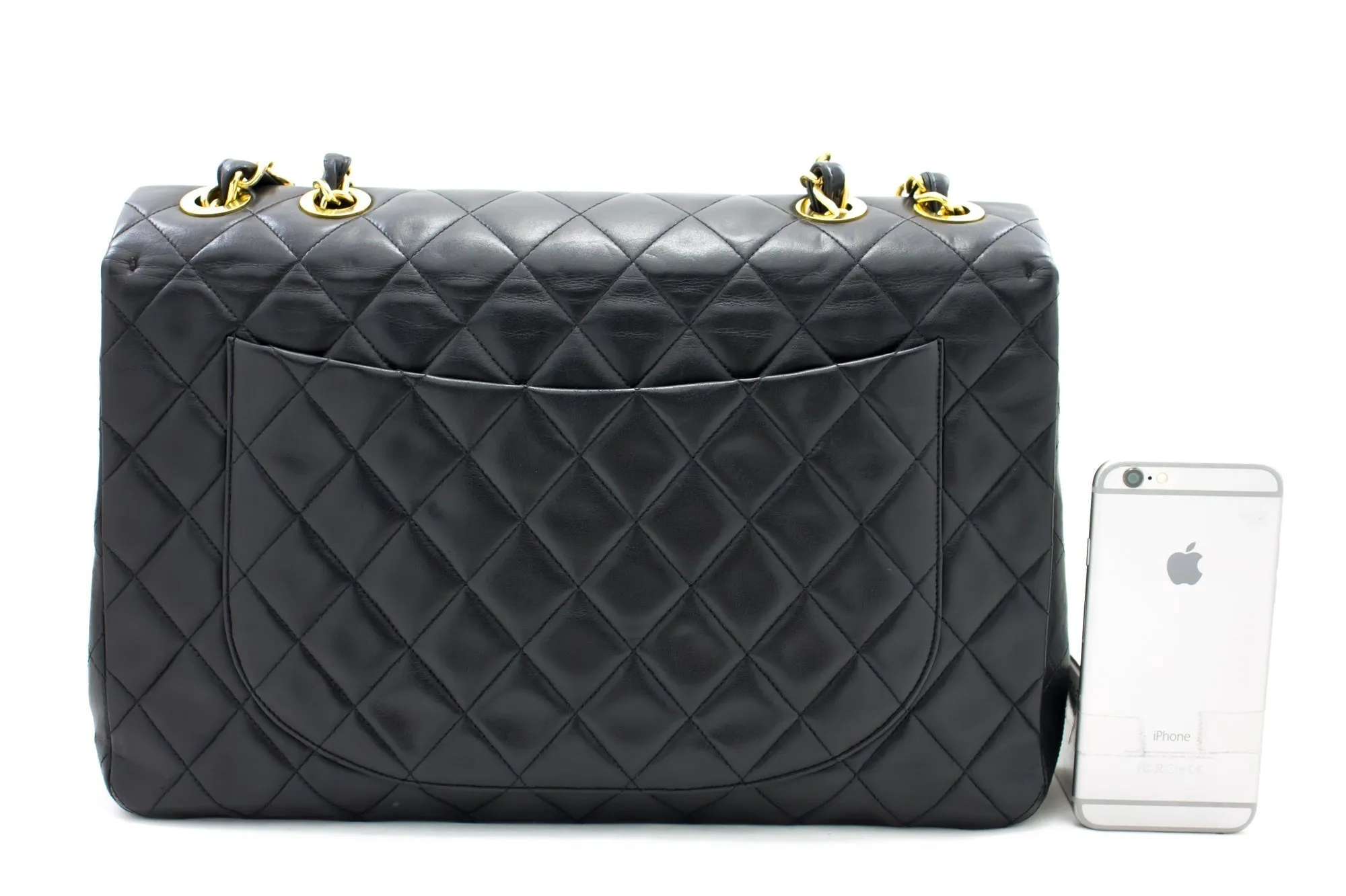 CHANEL Classic Maxi 13" 2.55 Flap Chain Shoulder Bag Black Lamb h22