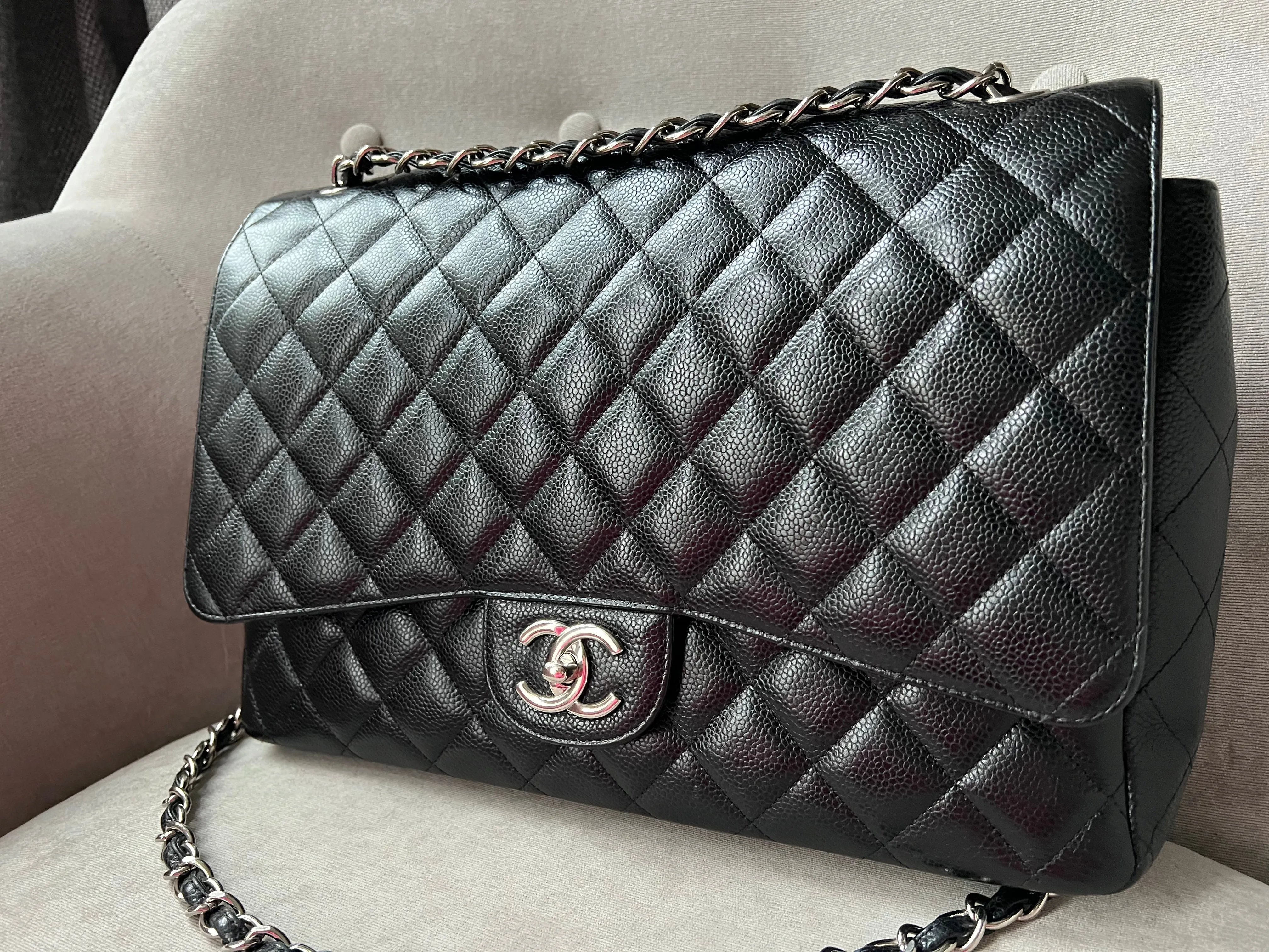 Chanel Maxi Double Flap in Black Caviar