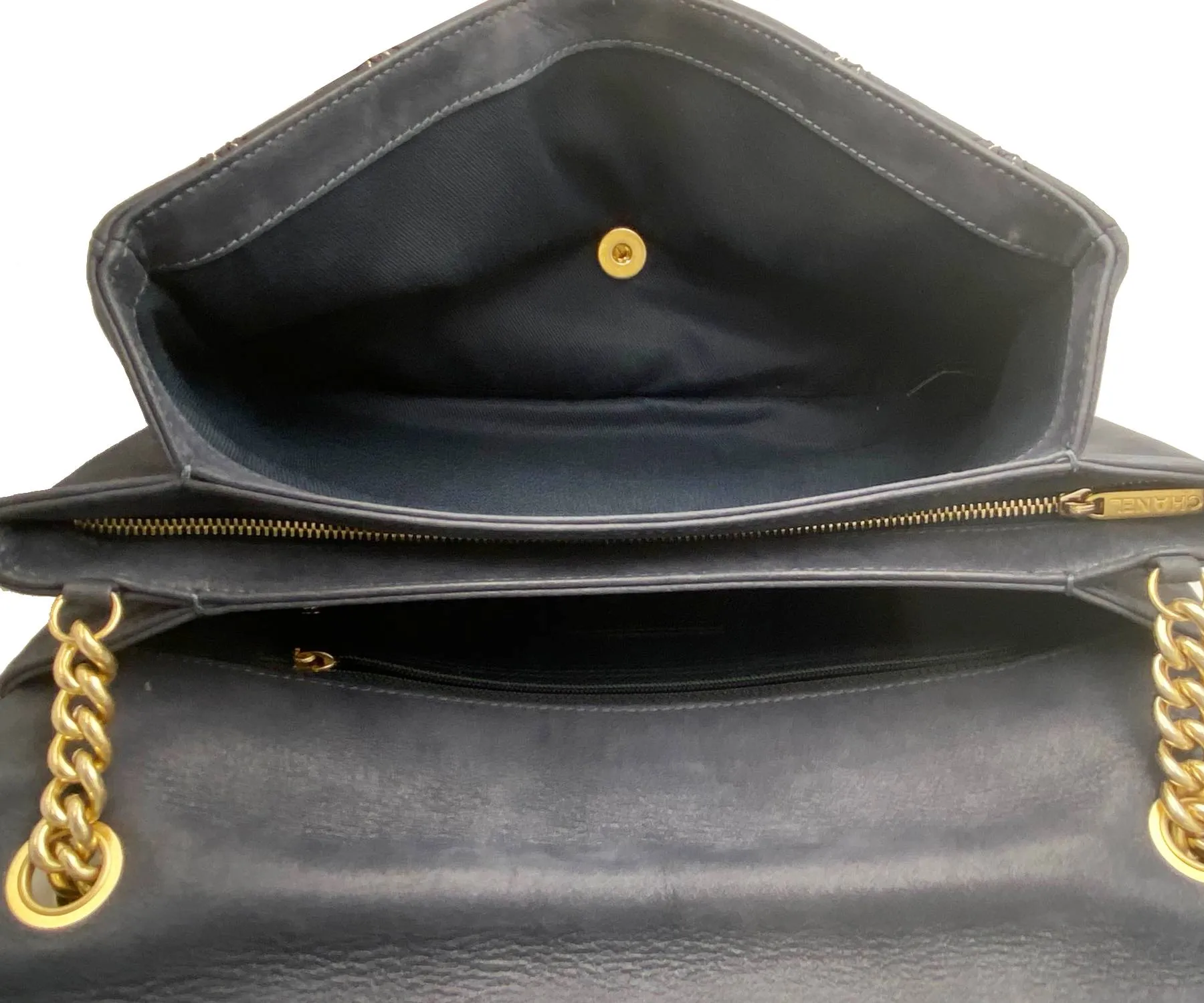 CHANEL Navy Stitching Rectangle Crossbody Bag with Mirror