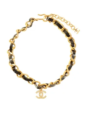 CHANEL Patent Rhinestone Cc Mark Chain Choker Gold/Black