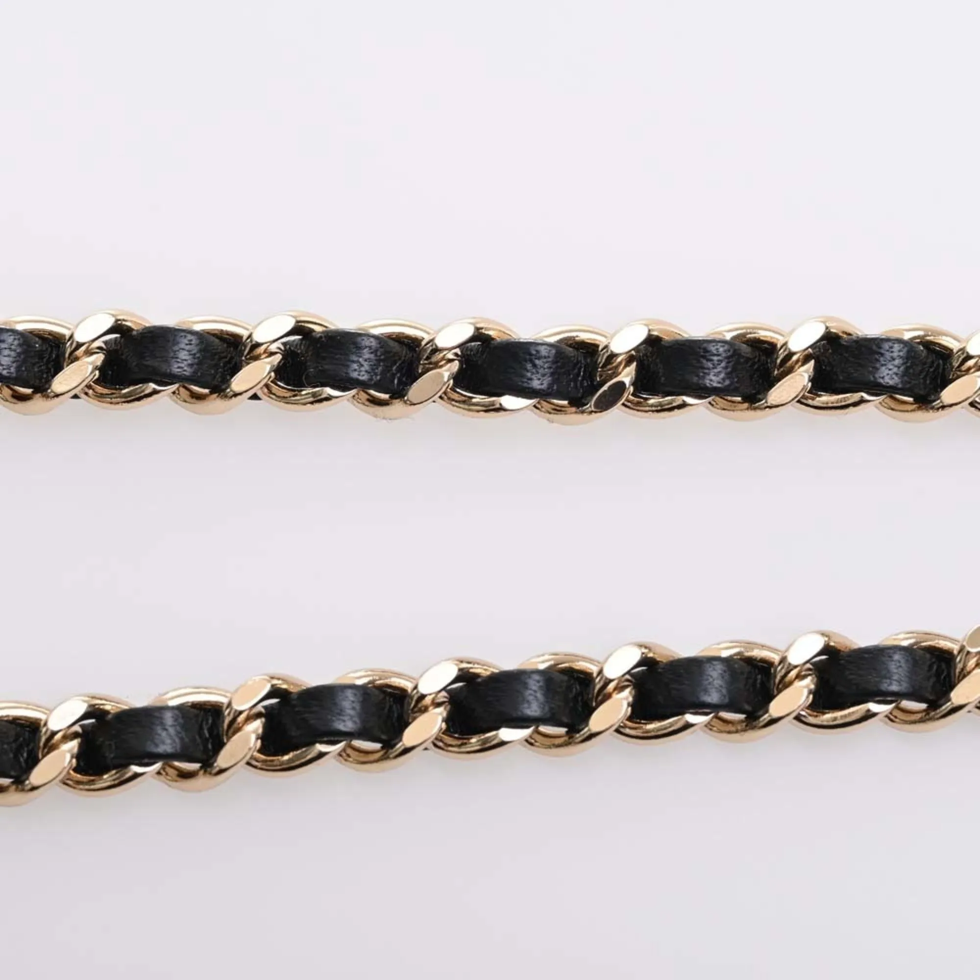 CHANEL Tweed Heart Here Mark Chain Necklace Pink Black Ladies