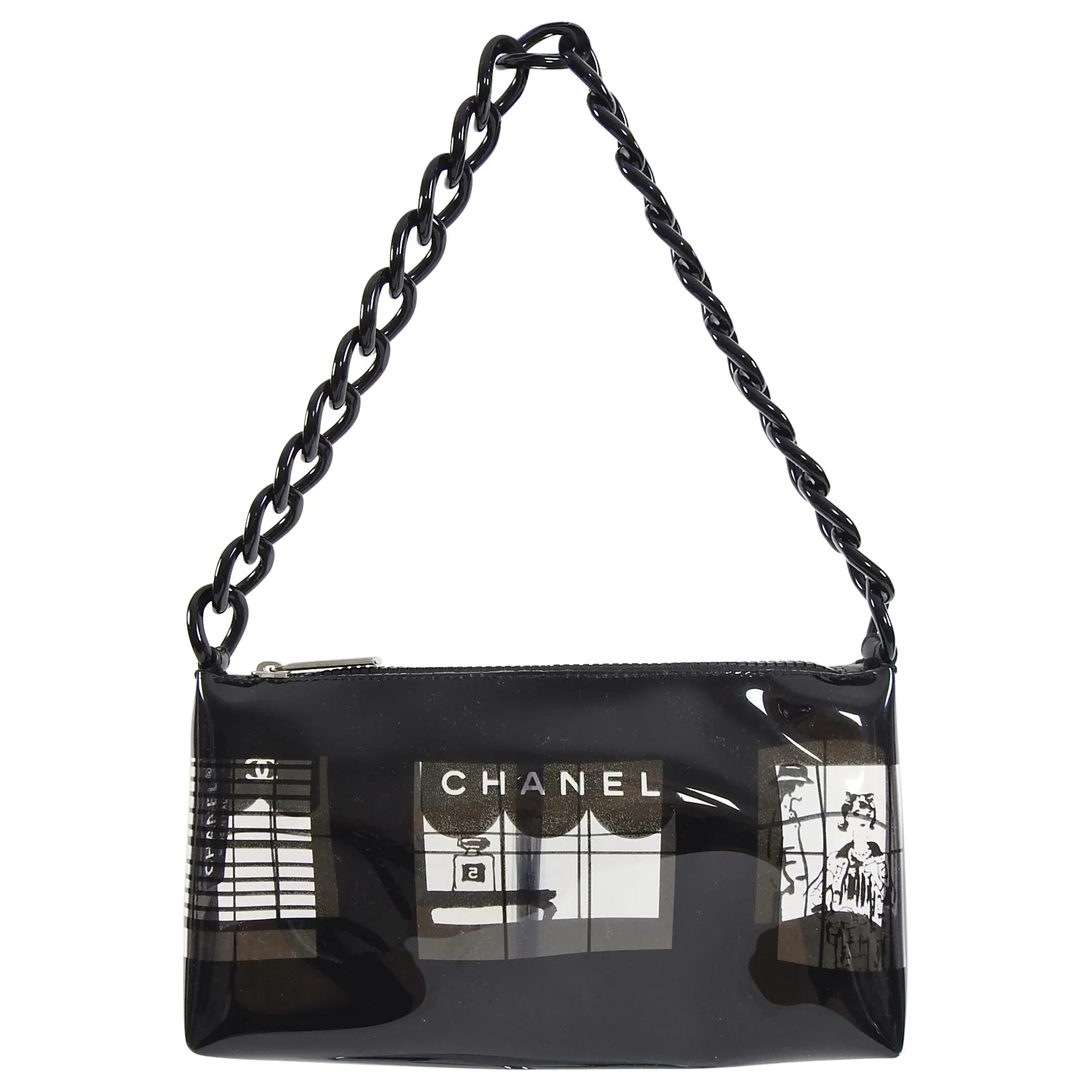 Chanel Vintage Spring 2003 Clear Vinyl Coco No 5 Chain Strap Bag