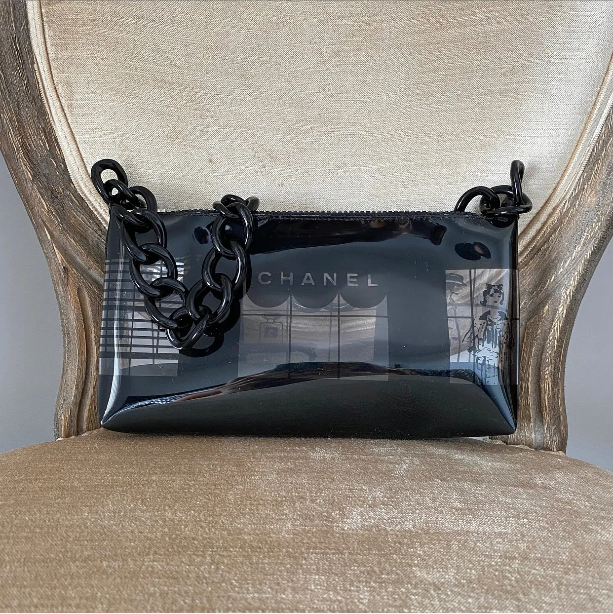 Chanel Vintage Spring 2003 Clear Vinyl Coco No 5 Chain Strap Bag