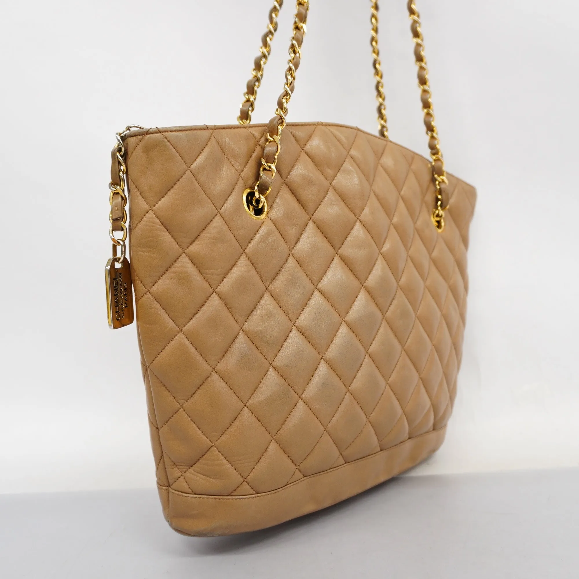 CHANELAuth  Matelasse Chain Shoulder Lambskin Women's Leather Shoulder Bag Brown