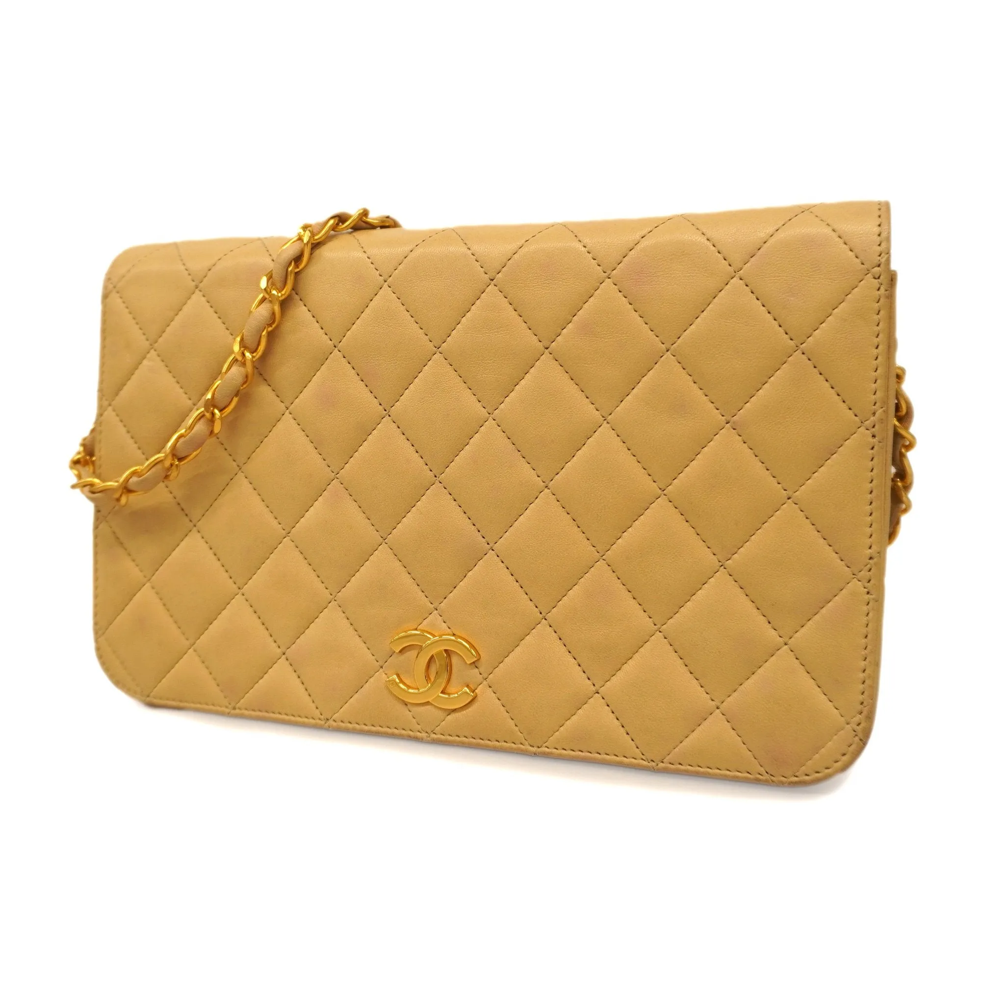 Chanelauth  Matelasse Chain Shoulder Women's Leather Shoulder Bag Beige