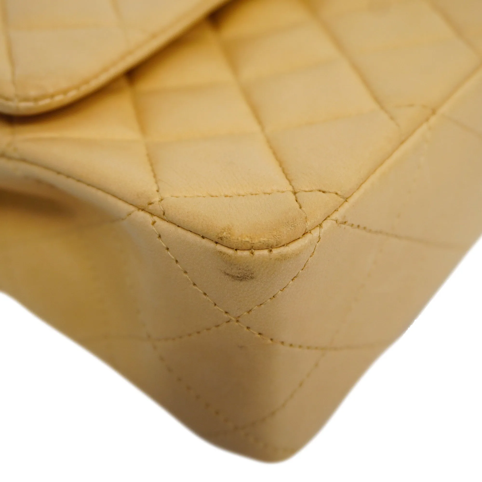CHANELAuth  Matelasse W Flap W Chain Lambskin Women's Leather Shoulder Bag Beige