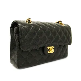 Chanelauth  Matelasse W Flap W Chain Women's Leather Shoulder Bag Black