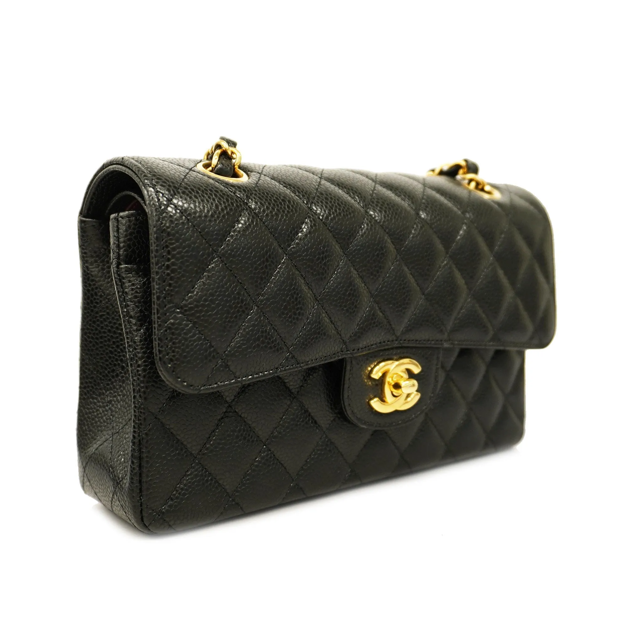 Chanelauth  Matelasse W Flap W Chain Women's Leather Shoulder Bag Black