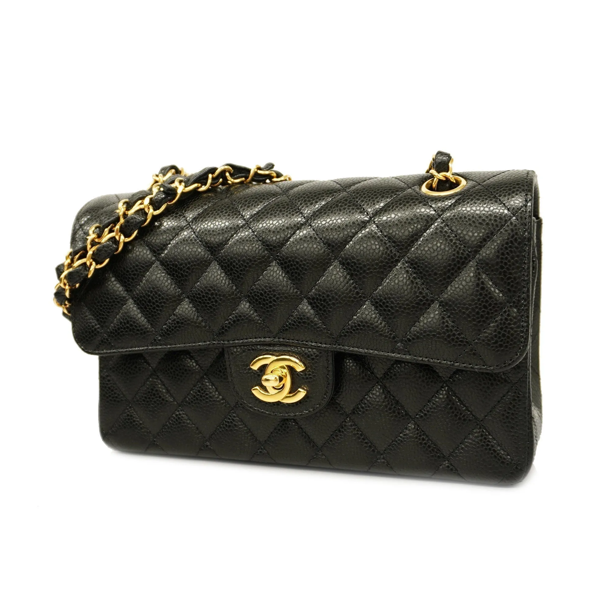 Chanelauth  Matelasse W Flap W Chain Women's Leather Shoulder Bag Black