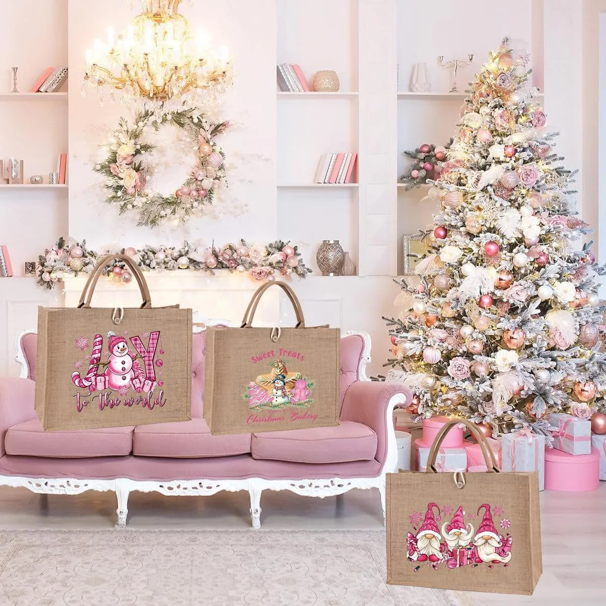 Christmas Gift Bags Reusable Large Weaving Beach Travel Tote Straw Bag for Women