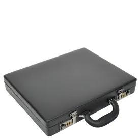 Classic Attache Case Black Faux Leather Dual Lock Slim Line Briefcase Bag Major