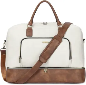 CLUCI Travel Duffle Bag for Women Leather Oversized Weekender Bag Overnight Bags Beige with Brown