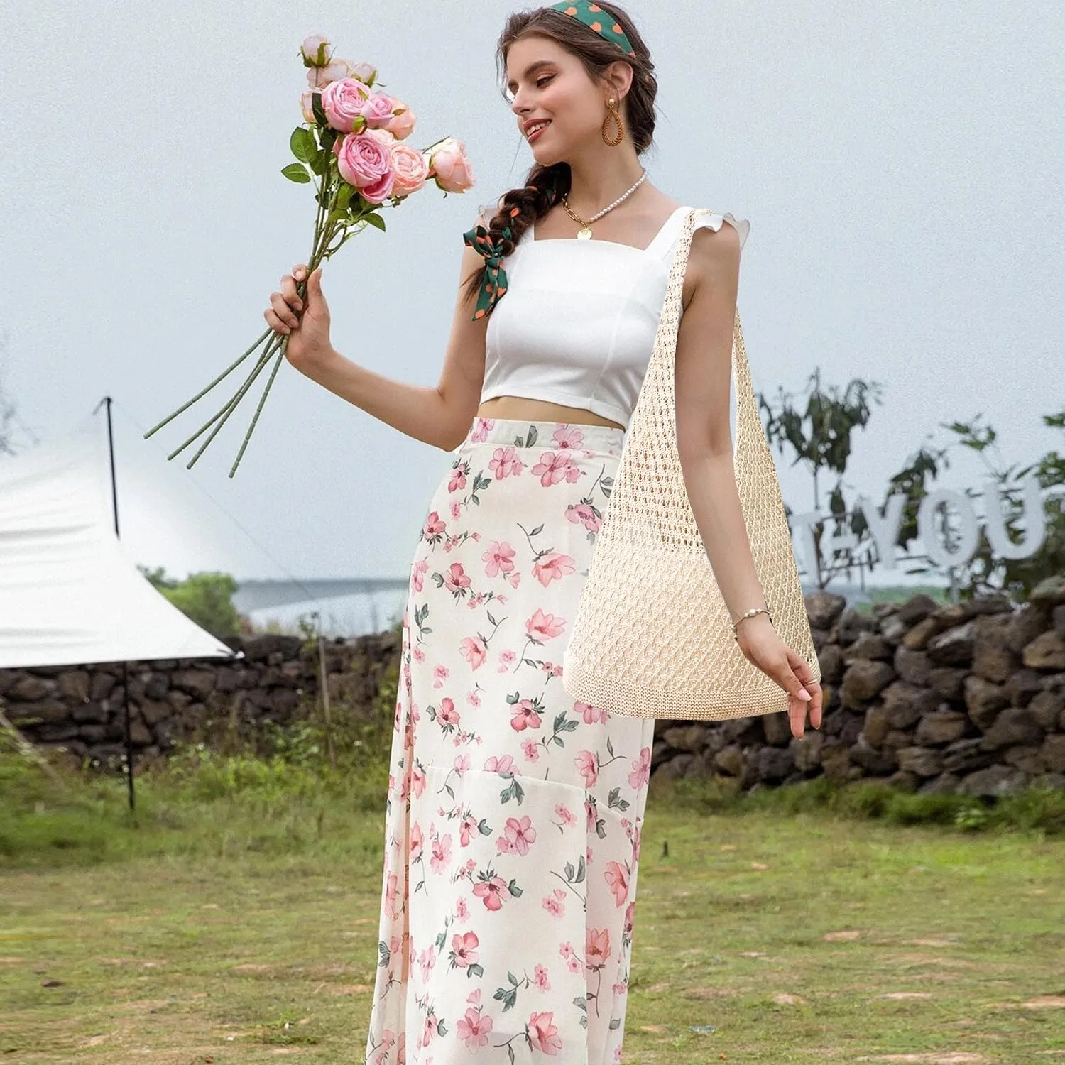 Crochet Bags for Women - Summer Beach Tote, Aesthetic Hippie Knit Bag