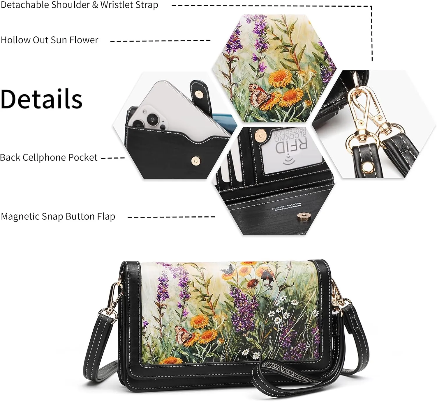 Crossbody Bags For Women Wristlet Wallet Phone Purse Shoulder handbags Multi-Function Small RFID Clutch Card Holder