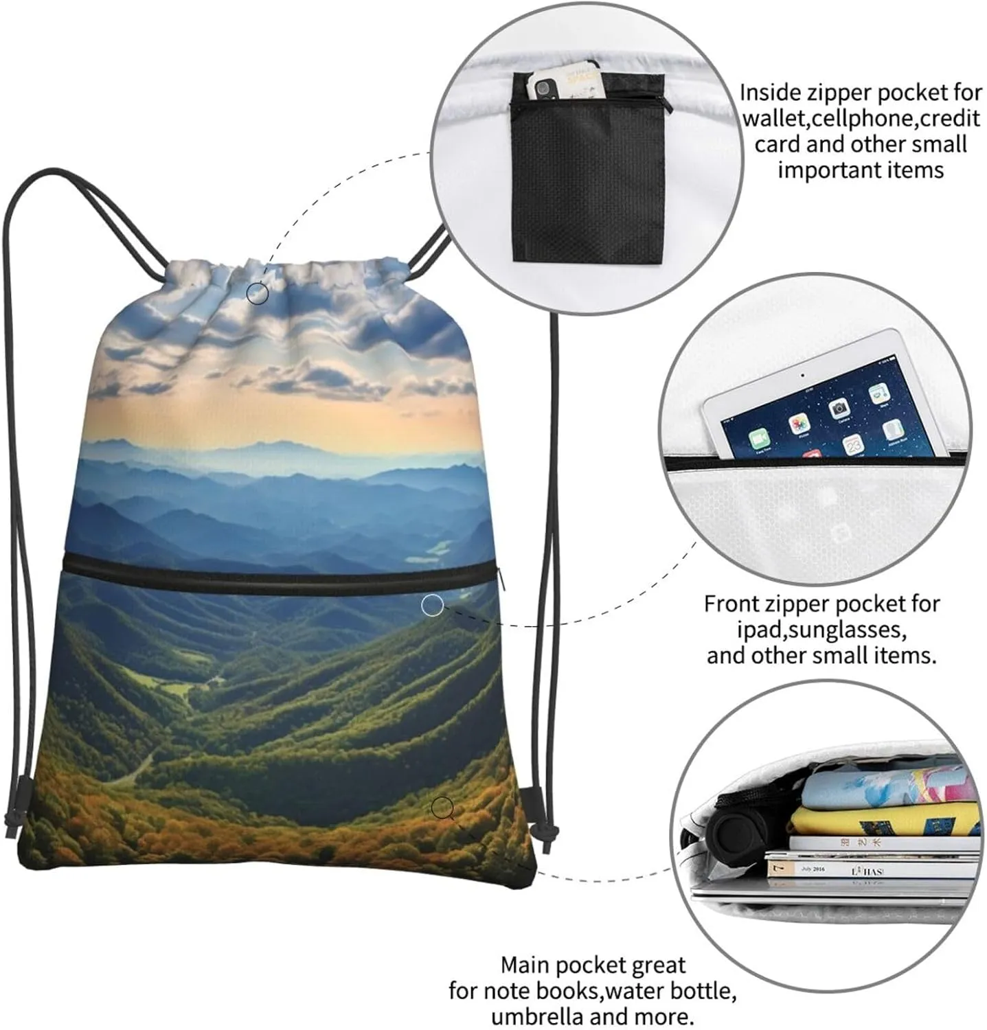Drawstring Backpack Sports Gym Bag Blue Ridge Parkway Mountains Drawstring Bags Foldable Backpack for Women Men