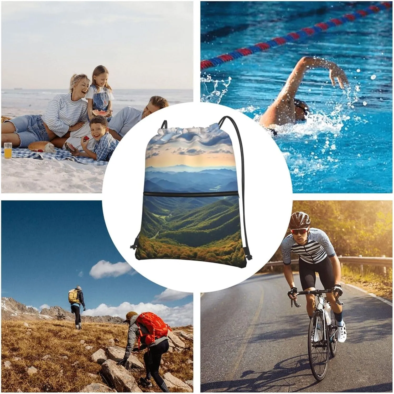 Drawstring Backpack Sports Gym Bag Blue Ridge Parkway Mountains Drawstring Bags Foldable Backpack for Women Men